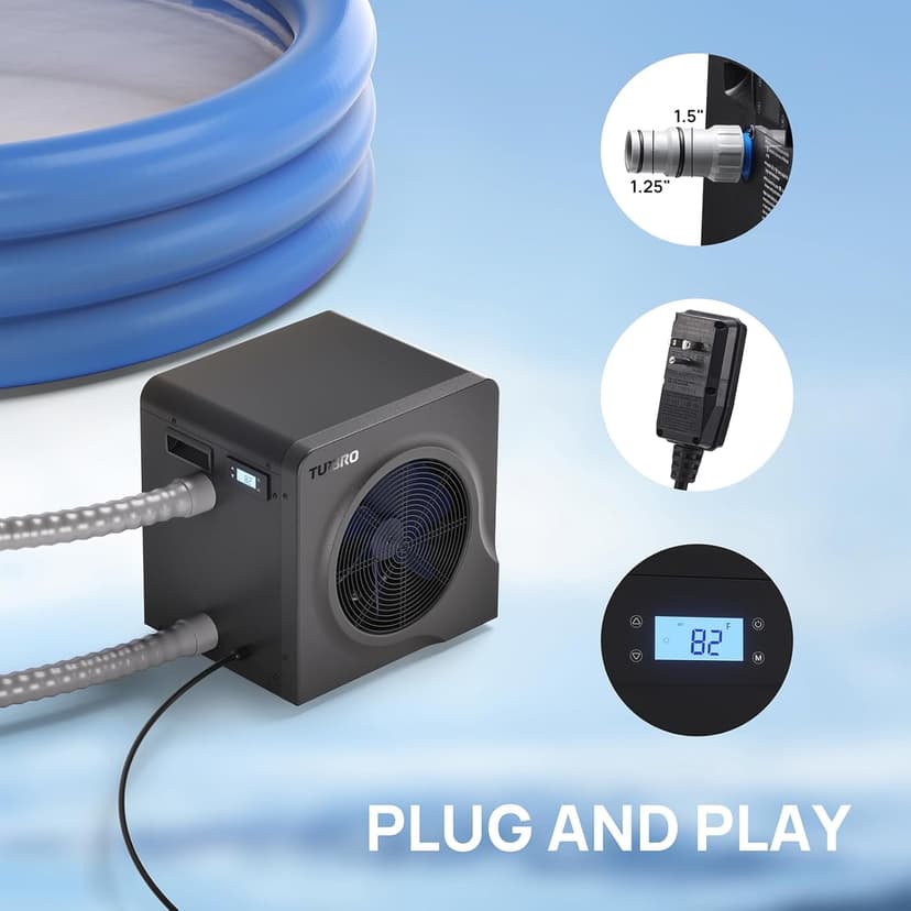 TURBRO 18,000 BTU Swimming Pool Heat Pump, Electric Pool Heater for Above-Ground Pools and Spas up to 6,000 Gallons, Titanium Heat Exchanger, 5.5 COP, IPX4-Waterproof, 110-120V, Manatee M18