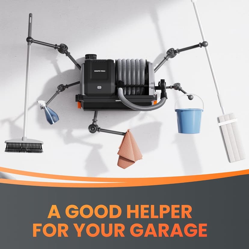 Giraffe Tools Grandstorm Retractable Vacuum Cleaner Wall-Mounted, Shop Wet Dry Vacuum Cleaner with 6 Nozzles for Car Detailing Remote Control Garage Vacuum, Grey