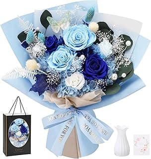 Casaido Preserved Flowers for Delivery, 6 Blue Roses Bouquet, Birthday Gifts for Women, Christmas Rose Gifts for Mom Wife Girlfriend, Forever Real Flowers for Valentines Day Anniversary