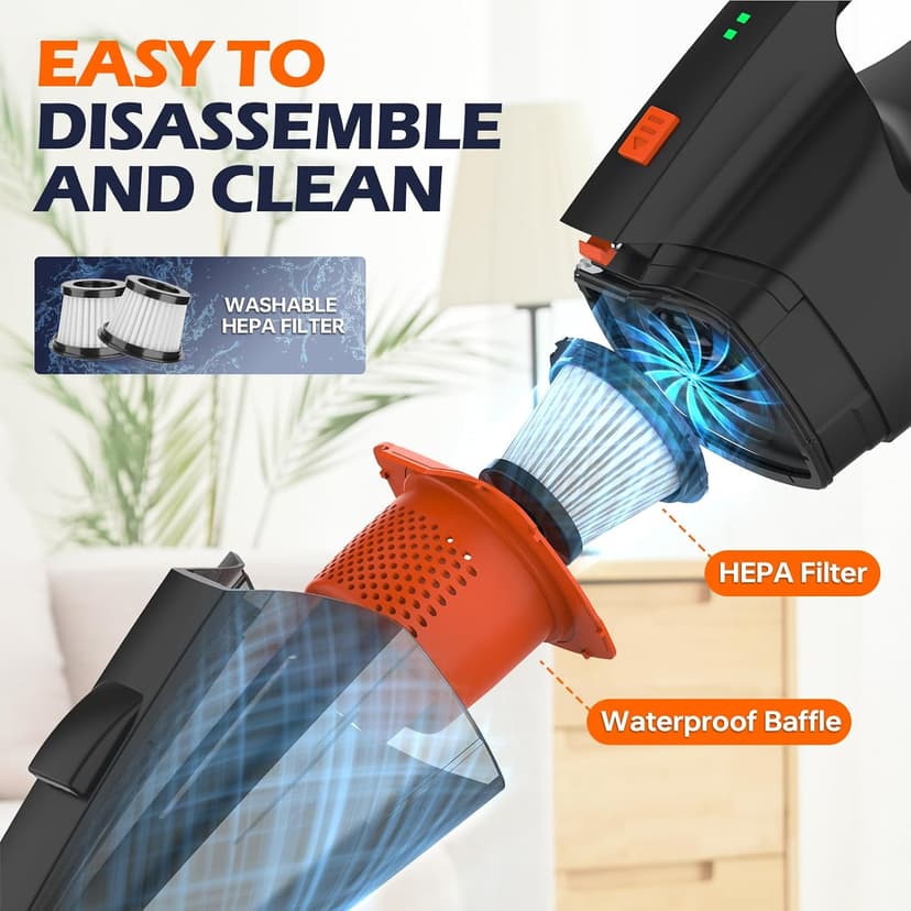 Viewmax Pet Hair Vacuum, Handheld Vacuum Cordless Rechargeable with LED, 10000Pa Suction, 20V Lightweight Portable Hand Vacuum with Multi-Nozzles & Washable HEPA Filter for Pet Hair, Car and Home