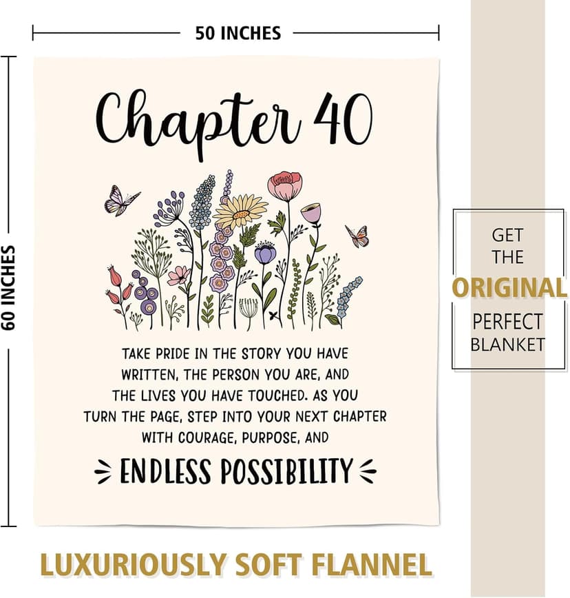 40 Year Old Birthday Gifts for Women, Friend, Sister, Mom, 1986 Bday Gift, Turning 40 Throw Blankets 50'' x 60'' Afterprints 40th Birthday Gifts Women, Chapter 40 Blanket Gift for Her B0F9W9BDSL