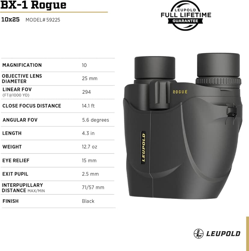 Leupold BX-1 Rogue Binoculars, 10x25mm (59225)