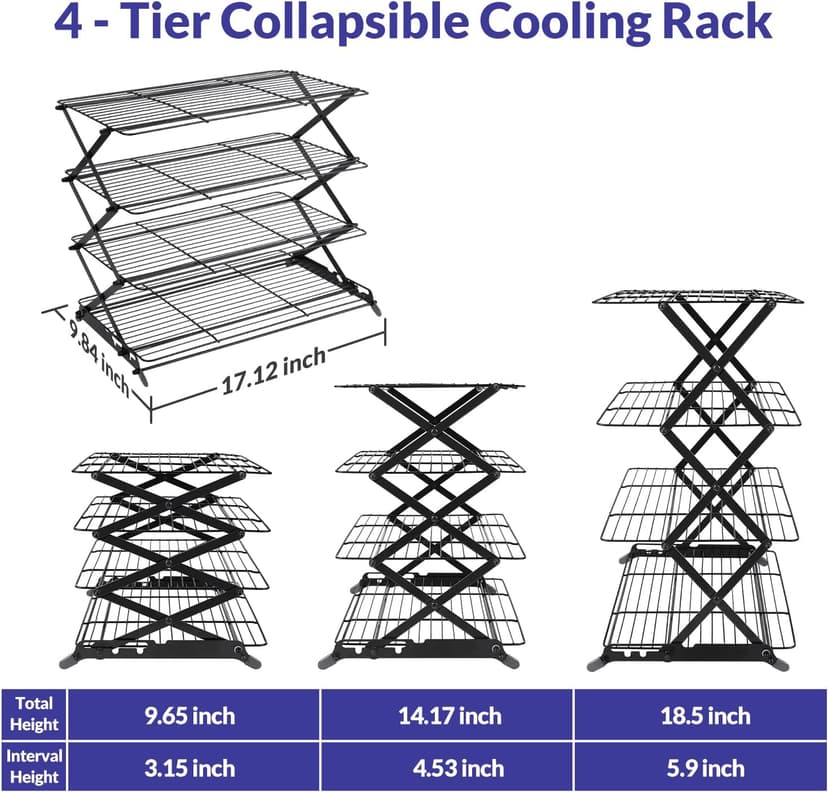 Geesta 2/3/4-Tier Upgraded Collapsible Cooling Rack with Adjustable 3 Setting Design Stackable Roasting Cooking Drying Wire Cooling Rack for Cookies Baking Gifts for Women B08BL5MP3Z