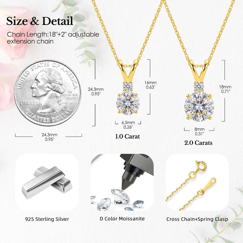 18+2" Chain S925 Sterling Silver with 18K Gold Filled|Womens Jewelry Gift for Christmas Valentines Mothers Day with Wife Card Moissanite Necklaces for Women|1-2CT D-VVS1 Gifts for Wife w/LED Box B0GVNG77SZ