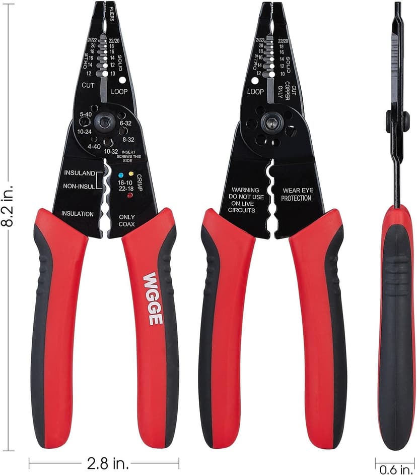 10-22 AWG Cable Stripping, Wire Crimping, Multi-Function Design, Hand Tools WGGE WG-015 Professional Wire Stripper, Wire Cutter and Wire Crimper 8-inch B073YG65N2