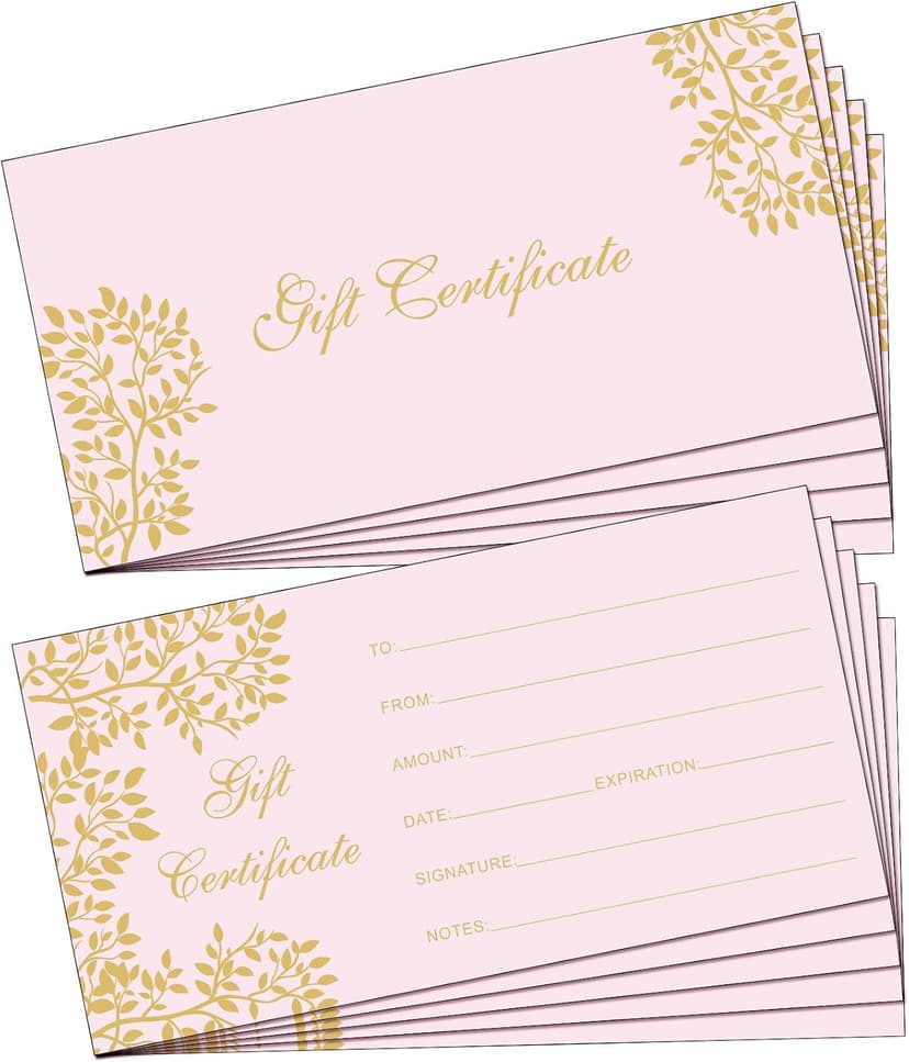 Generic Paper Certificate Gift Card, Customer Client Voucher for Spa Salon Restaurant, Thanksgiving Christmas, Small Business Outus 50 Pcs Blank Gift Certificate for Business Voucher 3.5x7 Inch, Pink B0DBJ4V29J