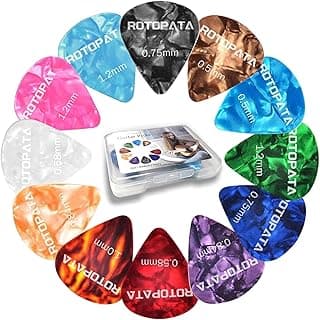 60 Pack Guitar Picks with Organizer Storage Box, 0.5 0.58 0.75 0.84 1.0 1.2mm Includes Thin Medium Heavy Thickness, Variety Colorful Celluloid Plectrums for Bass Electric Acoustic Guitars Ukulele