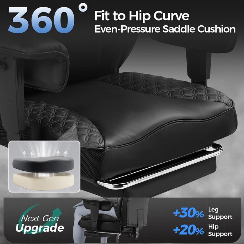 GTRACING Big and Tall Gaming Chair 400lbs Heavy Duty Office Chair with Foot Rest & Ergonomic Pocket Spring Lumbar Support, High Back 3D Saddle Shaped Cushion for Back Pain Relief, Matte-Black