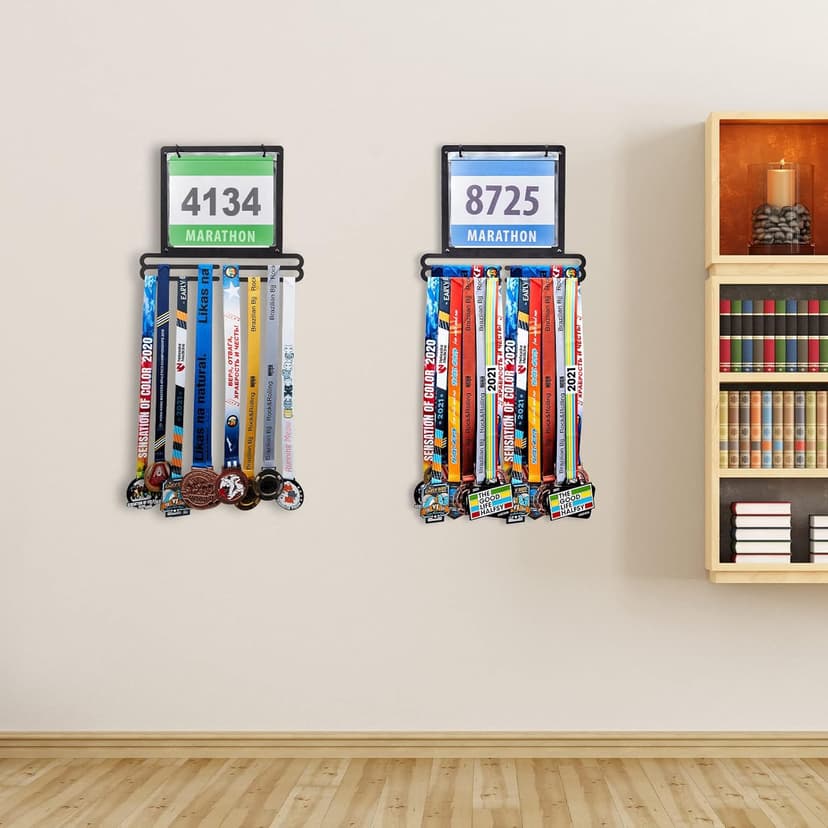 Moxweyeni Race Medal and Bib Display Medal Hanger Running Bib Holder Wall Mounted Hanging Rack Stands Gifts for Runners