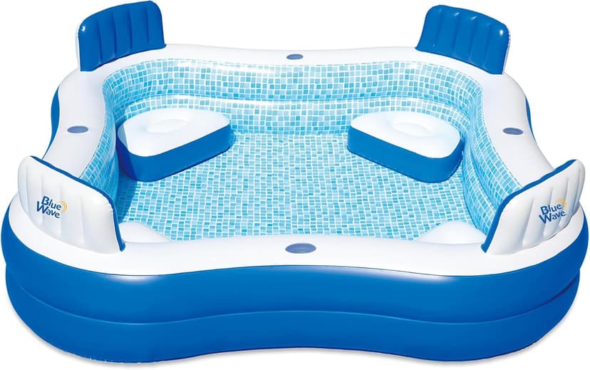 Blue Wave Premier Family Inflatable Pool with Seats – 88-in x 88-in x 26-in Four-Seater Pool for Backyard Fun – Durable 4-Person Inflatable Pool with Cover, Drain Plug & Repair Patch