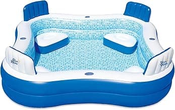 Blue Wave Premier Family Inflatable Pool with Seats – 88-in x 88-in x 26-in Four-Seater Pool for Backyard Fun – Durable 4-Person Inflatable Pool with Cover, Drain Plug & Repair Patch