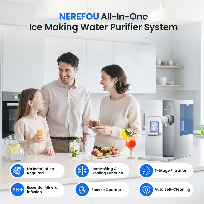 3-in-1 Countertop Water Bar with Ice Maker, Hot & Cold Water Dispenser, 7-Stage Filter, 7 Temp Settings, 5 Volume Options, No Installation, Portable Water Station for Kitchen, Office, RV