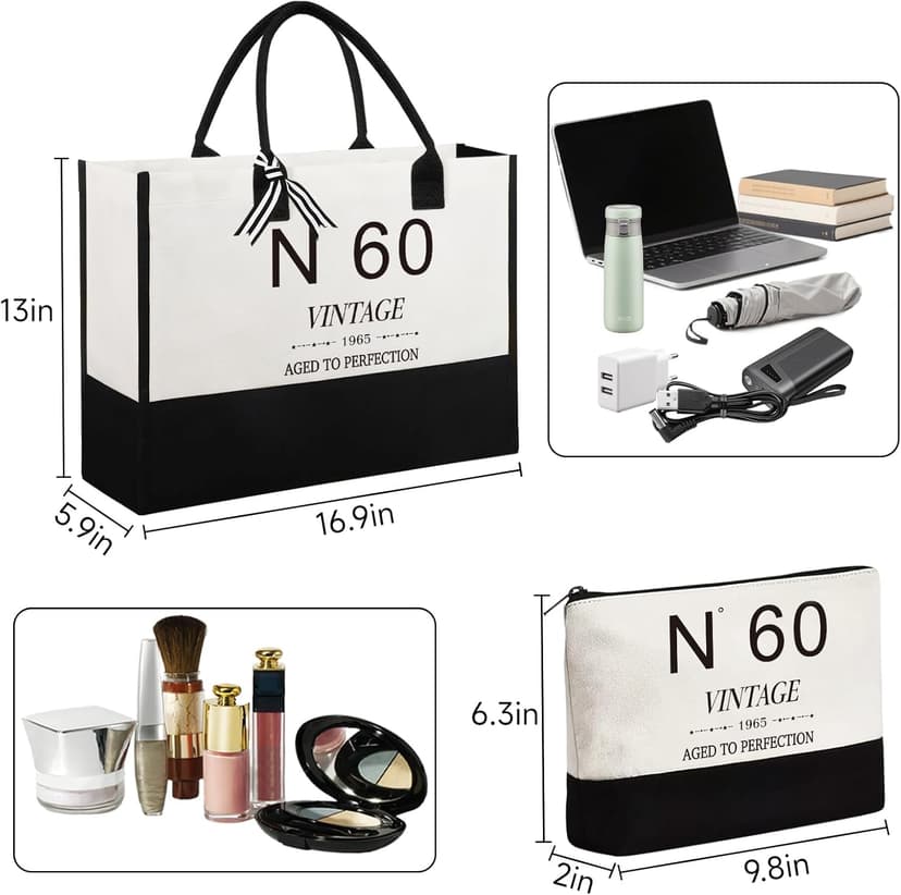 Birthday Gifts for Women Canvas Tote Bag, Unique Gifts for Wife Mom Friends Her, Vintage Handbag Cosmetic Bag Poster