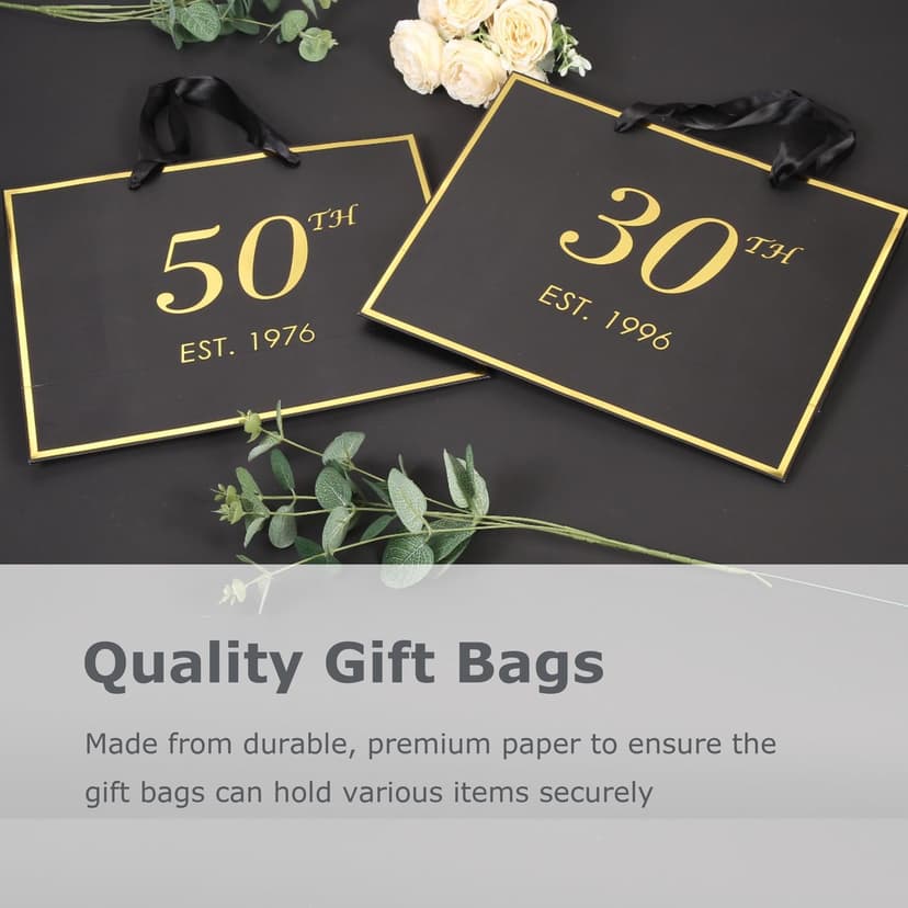 30th Birthday Gift Bag with Card and Tissue Paper for Men Women Him, 1996 30 Year Old 13" Elegant Black Gold Anniversary Keepsake Party Present Shopping Paper Bags for Gifts Wrapping (1996 30th) B0DLX3WCH7