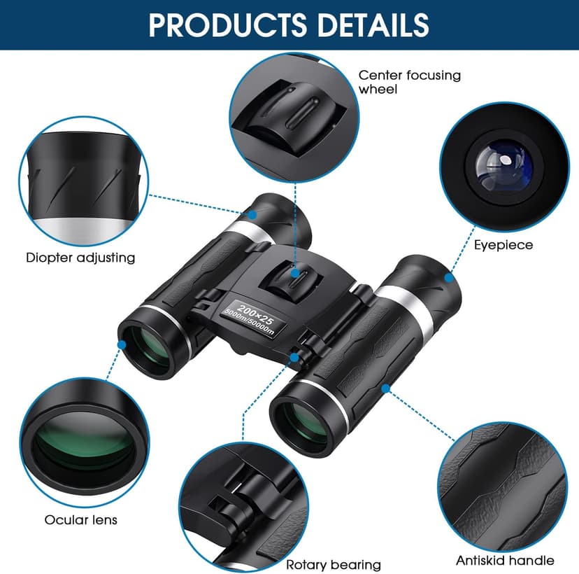 200x25 Compact Binoculars for Adults and Kids, High Powered Mini Pocket Binoculars, Waterproof Small Binocular for Bird Watching, Hunting, Concert, Theater, Opera, Traveling, Sightseeing