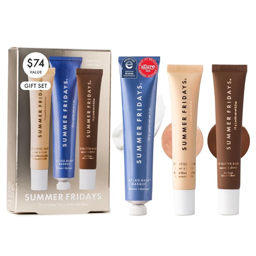 Summer Fridays Hydration Trio - Travel Size Jet Lag Mask + Full Size Lip Butter Balm Duo in Hot Chocolate + Toasted Marshmallow - Skin Care Set for Hydrated Complexion + Glossy, Soft Lips (3 Count) B0FNLBRVFJ