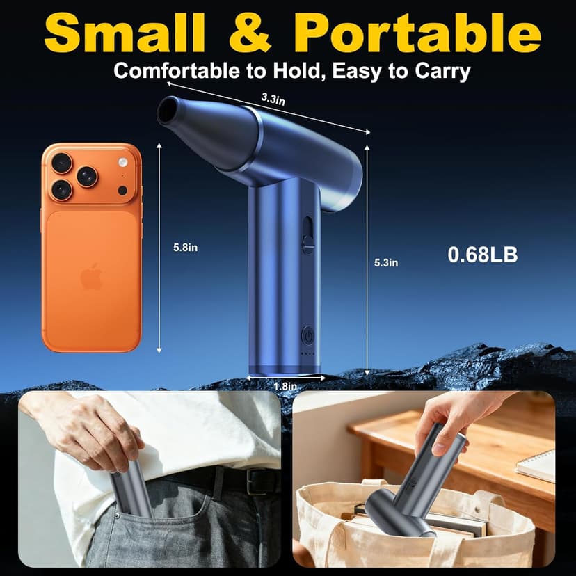 Metal Electric Compressed Air Duster, 300000RPM Brushless Motor with Stepless Speed, Rechargeable Cordless Mini Blower for Computer Keyboard Cleaning, Car Detailing, House and Outdoor Use(Black)