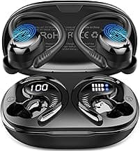 Hupoaf Wireless Earbuds Sport, New Bluetooth 5.4 Headphones with Earhooks, 50H Stereo Deep Bass Over Ear Buds with 4 ENC Noise Canceling Mics, IP7 Waterproof Earphones for Running Workout Gym -Black