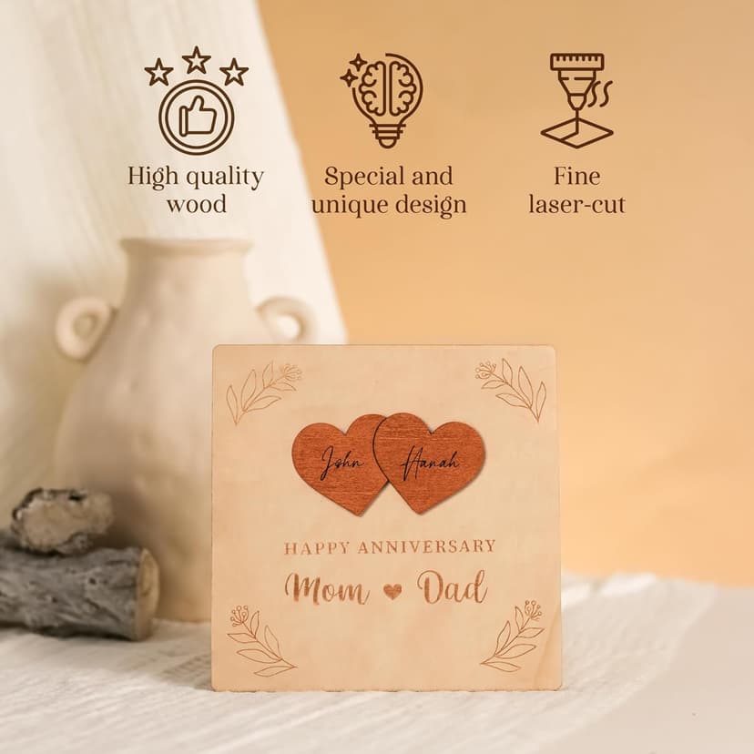Happy Anniversary Card for Parents - Wood Parents Anniversary Card Gifts from Daughter Son, Wedding Gifts Anniversary for Parents, Anniversary Cards Gift for Mom and Dad