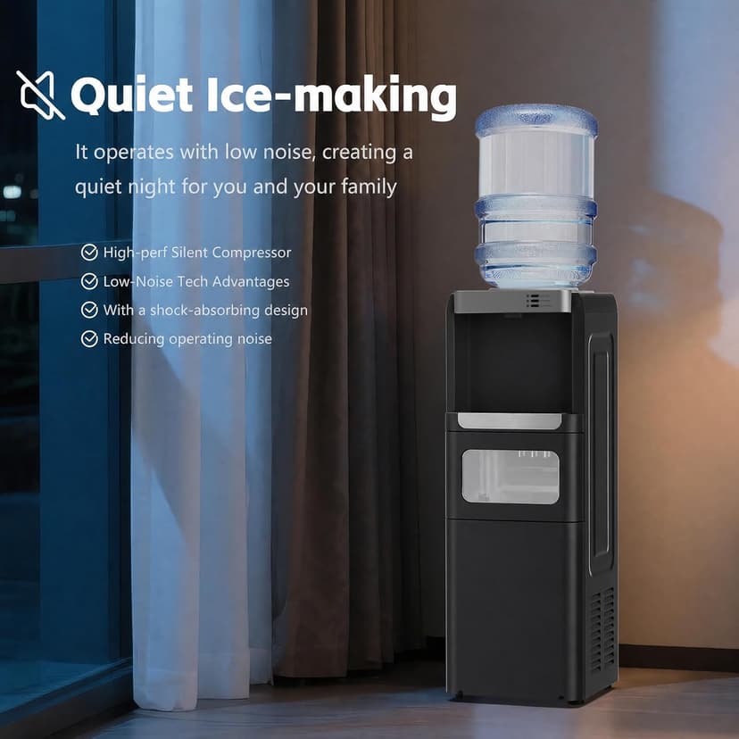 4 in 1 Water Cooler Dispenser with Ice Maker, Hot & Cold Water Dispenser for Home & Office, 33lbs/24H Bullet Ice, Top Loading 3-5 Gallon, Child Safety Lock, Ice Ready in 7 Mins (Black)