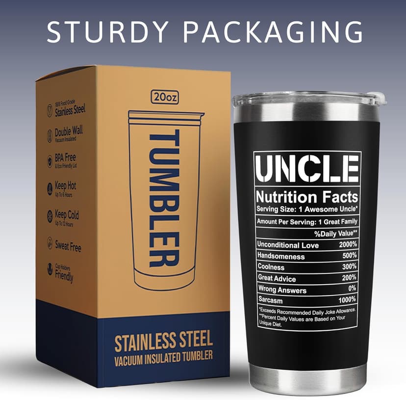 Gifts for Uncle from Niece, Nephew - Uncle Gifts - Fathers Day Gift - Father's Day, Birthday, Christmas Funny Gift for Men Him from Niece, Nephew, Kids - 20 Oz Stainless Steel Coffee Tumbler