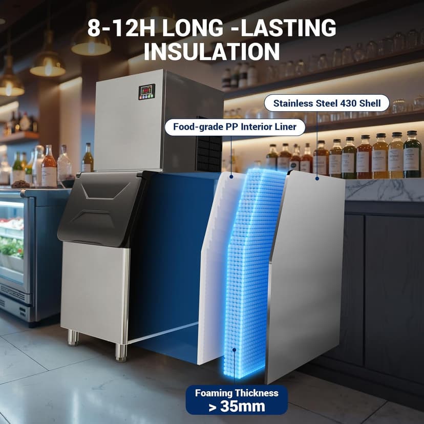 Commercial Ice Maker, 760 LBS/24h with 560 LBS Storage Bin, 156 Ice Cubes Ready in 5-15 min, Self Cleaning Stainless Steel Industrial Ice Machine for Bar Restaurant Cafe
