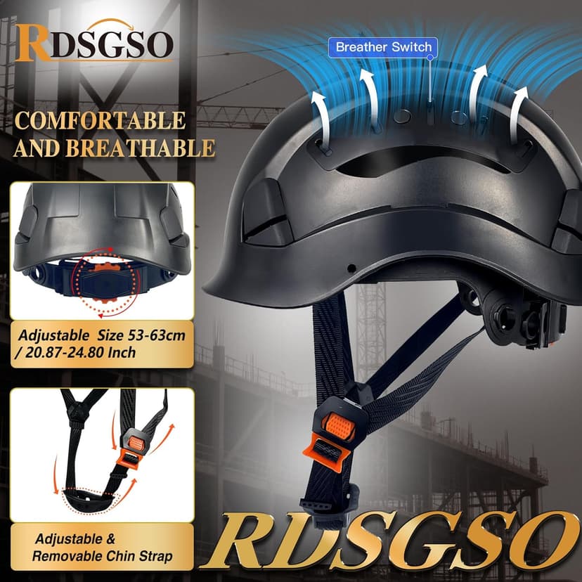 ANSI-Certified Industrial Safety Helmet RGS-6C with Adjustable Vents, 6-Point Suspension Hard Hats for Construction, Rescue, Outdoor Work