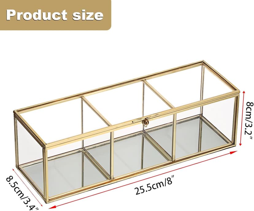 JUXYES JUXYES Clear Glass Watch Display Case with 3 Slots, Luxury Brass Glass Watch Organizer Holder Stand with White Watch Pillow, Modern Transparent Watch Collection Box for Men and Women, Gold