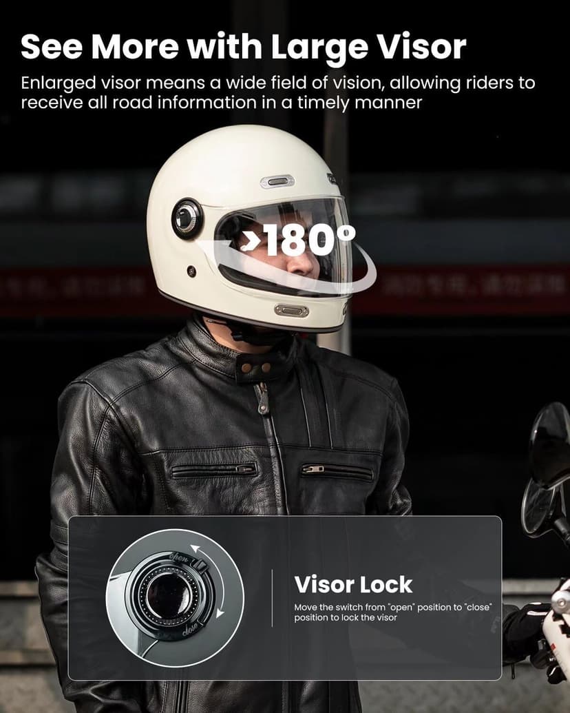 ILM Full Face Motorcycle Helmet Retro for Adult with Visor Vintage Helmets for Cruisers Scooters Mopeds Pinlock Compatible DOT Model Z503
