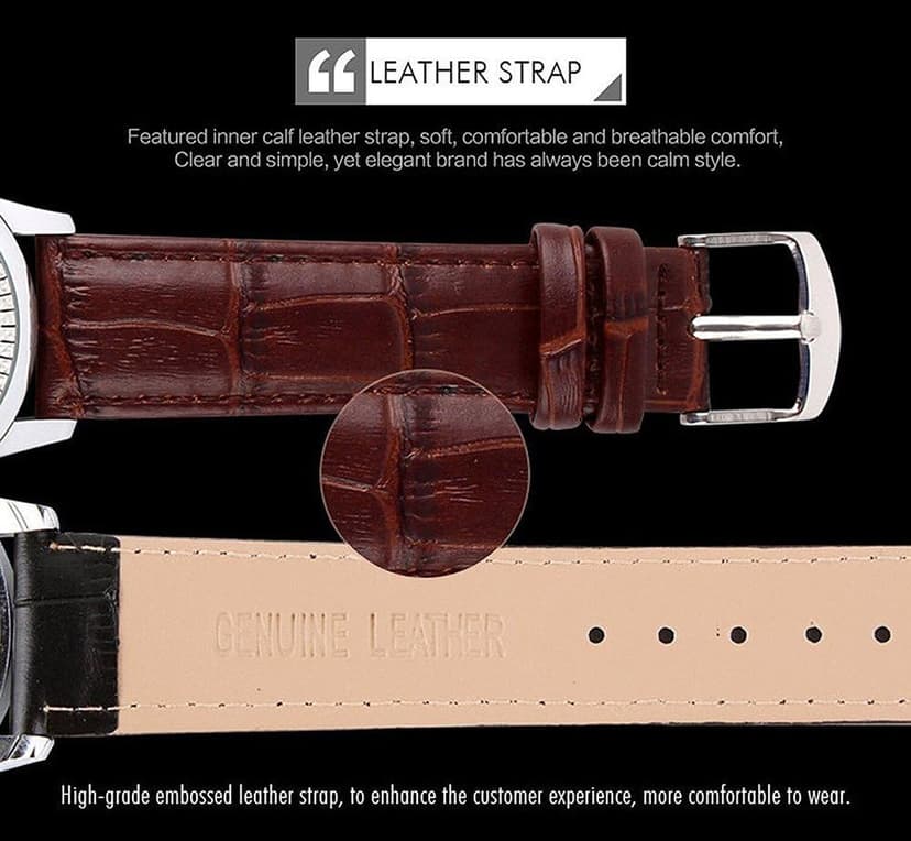 SKMEI Business Men’s Quartz Wristwatches Roman Numeral Leather Band Casual Water Resist Analog Watches