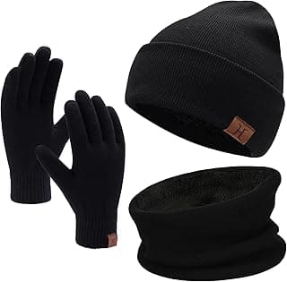Winter Beanie Hat Scarf Touchscreen Gloves Set for Men and Women, Beanie Gloves Neck Warmer Set with Warm Knit Fleece Lined
