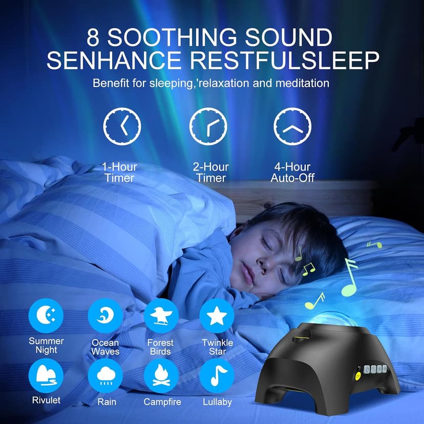 Northern Galaxy Light Aurora Projector with 33 Light Effects, Night Lights LED Star Projector for Bedroom Nebula Lamp, Remote Control, White Noises, Bluetooth Speaker for Parties Black B0B4518KC2