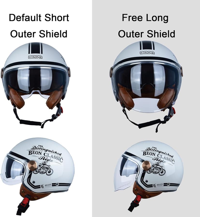 Open Face Motorcycle Helmet for Adults, DOT Approved,3/4 Retro Vespa Helmet, Dual Visors Men's and Women's Motorbike Casco for Moped Cruiser Bobber and Chopper