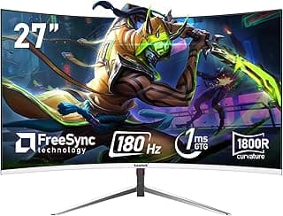 Gawfolk 27 Inch PC Computer Screen,1800R Curved Gaming 180Hz Monitors, FHD1080p 1ms Without Bezel, freesync, 98% sRGB,178 ° Angle View HDMI DisplayPort, Compatible with Wall-Mounted100*100MM-White