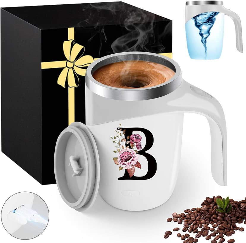 Initial Magnetic Stirring Coffee Mug Stainless Insulated Travel Cup Women Wife Girl Birthday Wedding Anniversary Her Gift Over 16 18 19 20 21 25 30 40 50 55 60 65 70 Year Old Meaningful Custom Gifts,B B0DHZJ4B6F