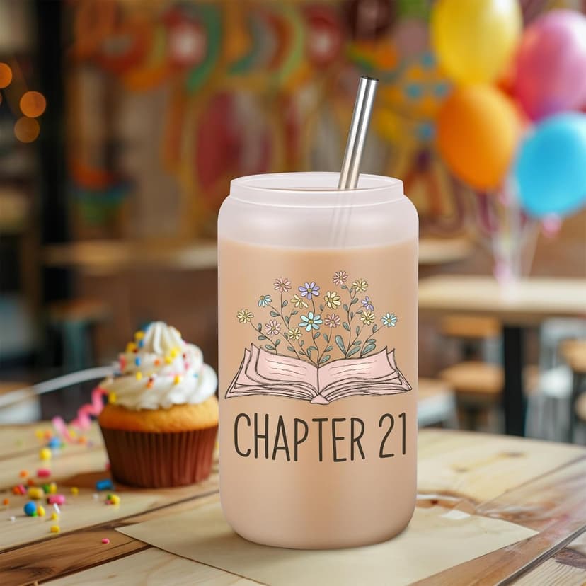 Birthday Gifts for 21 Year Old Female Friend, 2005 Daughter Turning 21, Happy 21st Bday Gifts Idea, 16oz Glass Coffee Tumbler Coolife Chapter 21 Cup, 21st Birthday Gifts for Women Her, 21 year old Girl B0F37WPTCQ