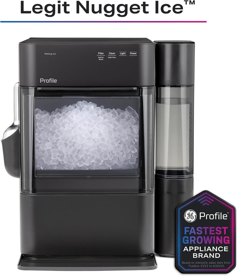 GE Profile Opal 2.0 Ultra Nugget Ice Maker with .75 Gallon Side Tank and Scale Inhibiting Filter, Scoop Included, 38 lbs in 24 Hours, Pellet Ice Machine with WiFi & Smart Connected, Stainless Steel