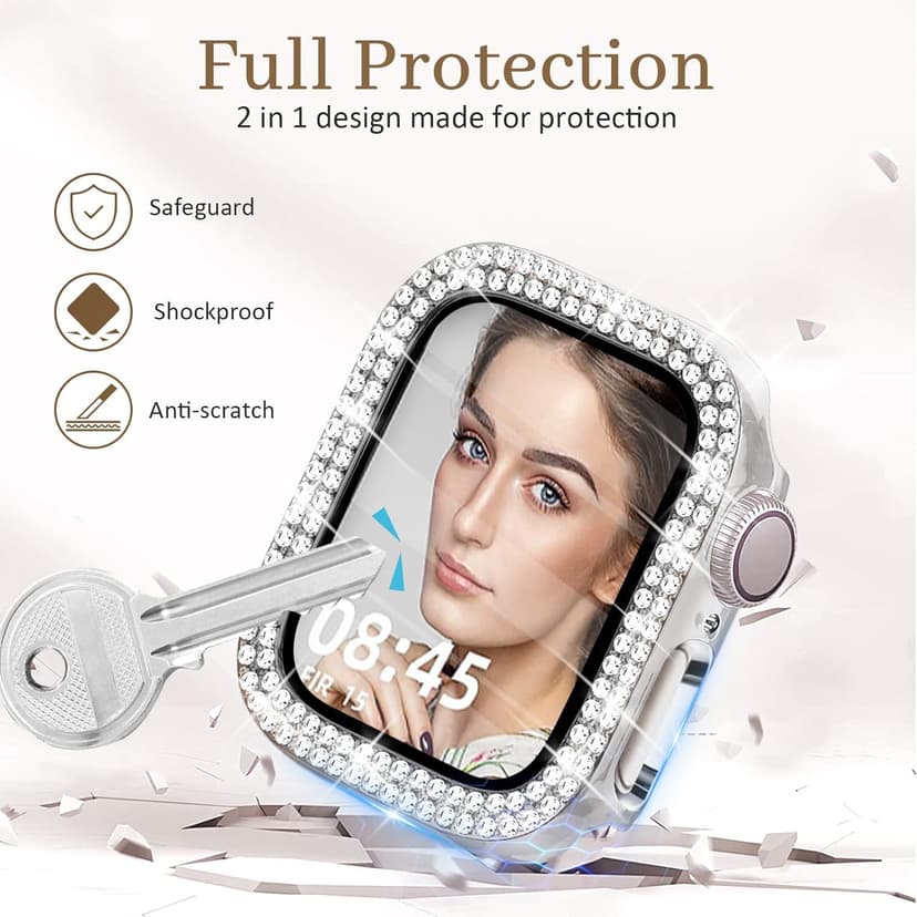 Newlibery Bling Watch Case with HD Screen Protector Women Compatible with Apple Watch 40mm Diamond Protective PC Face Cover Frame Protector for iWatch Series 6/5/4/SE/SE2/SE3 Clear