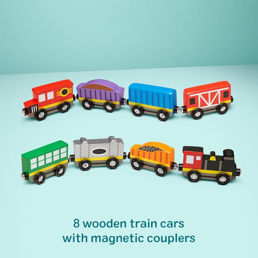 Melissa & Doug Wooden Magnetic Train Cars - 8 Piece Educational and Skill-Building Wooden Toy for Boys and Girls