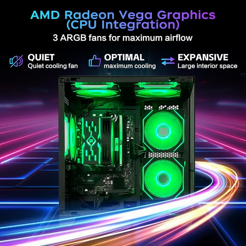 ALCPOK PC Gaming Desktop AMD Ryzen 7 5700G RAM 16G 3200MHz DDR4 1TB M.2 Prebuilt Computer Tower 550W Bronze Power Supply ARGB Air Colling Computer for Office Game