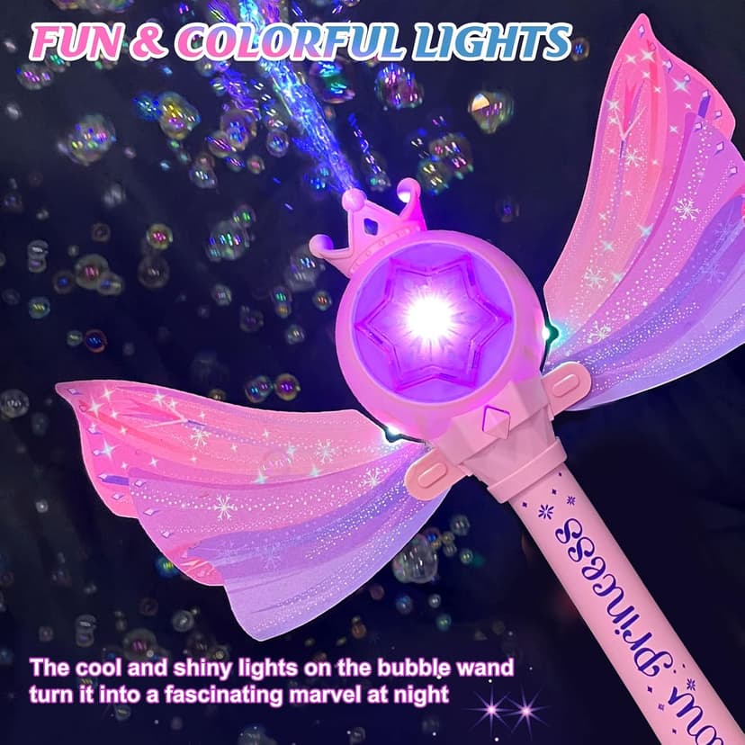 3 AA Batteries & 2 Bubble Solutions, Outdoor Party Birthday Gift for Girls 3-8, Bubble Machine for kids, Princess Toys, Pink Bubble Wand for Kids, LED Light Music Bubble Toys Girl Gifts Age 3+ B0BX57W4RX