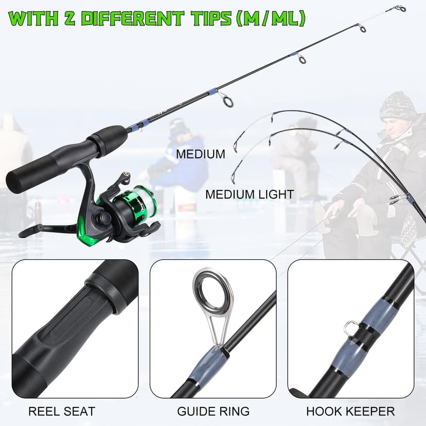 Sougayilang Ice Fishing Rod and Reel Set, Ice Fishing Includes Ice Jigs, Lures, and Essential Tackle,27" Medium/Light Power Ice Spinning Rod,EVA Foam Grip Handle