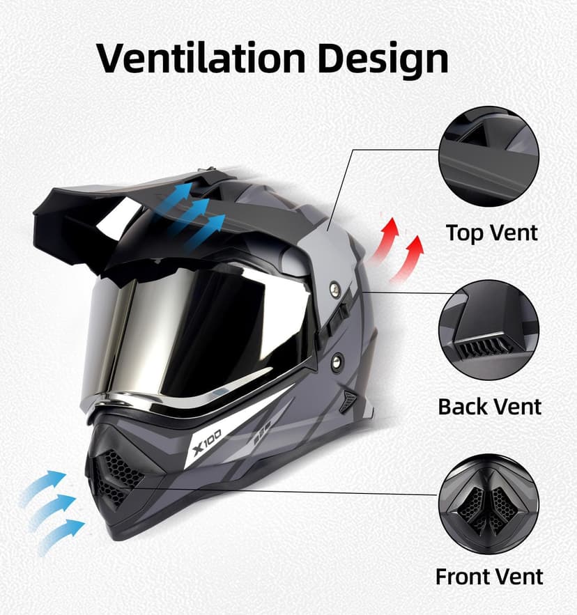 Orthrus Dual Sport Adventure Motorcycle Helmet DOT Certified for Adults, UV Protected Dual Visor & Intercom Slot, ATV UTV Dirt Bike Snowmobile Off Road Helmets