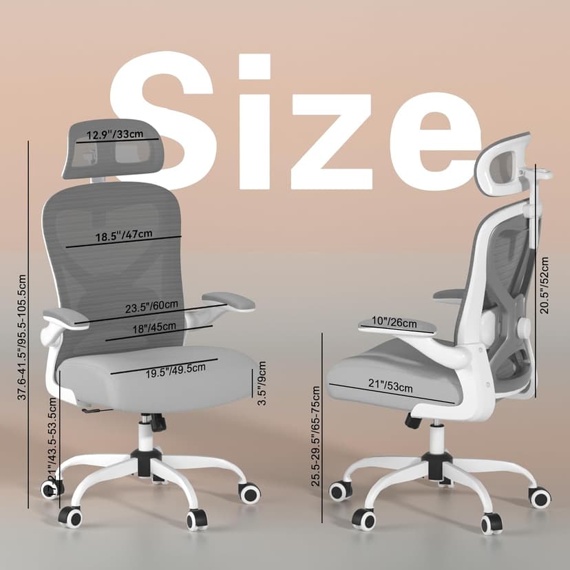 Ergonomic Office Chair for Back & Neck Pain Relief, Virgin Foam Seat, 2D Adjustable Lumbar & 3D Headrest, Tilt & Rock for Relaxation, Ideal for Long Sitting Comfort, Gray/Silver