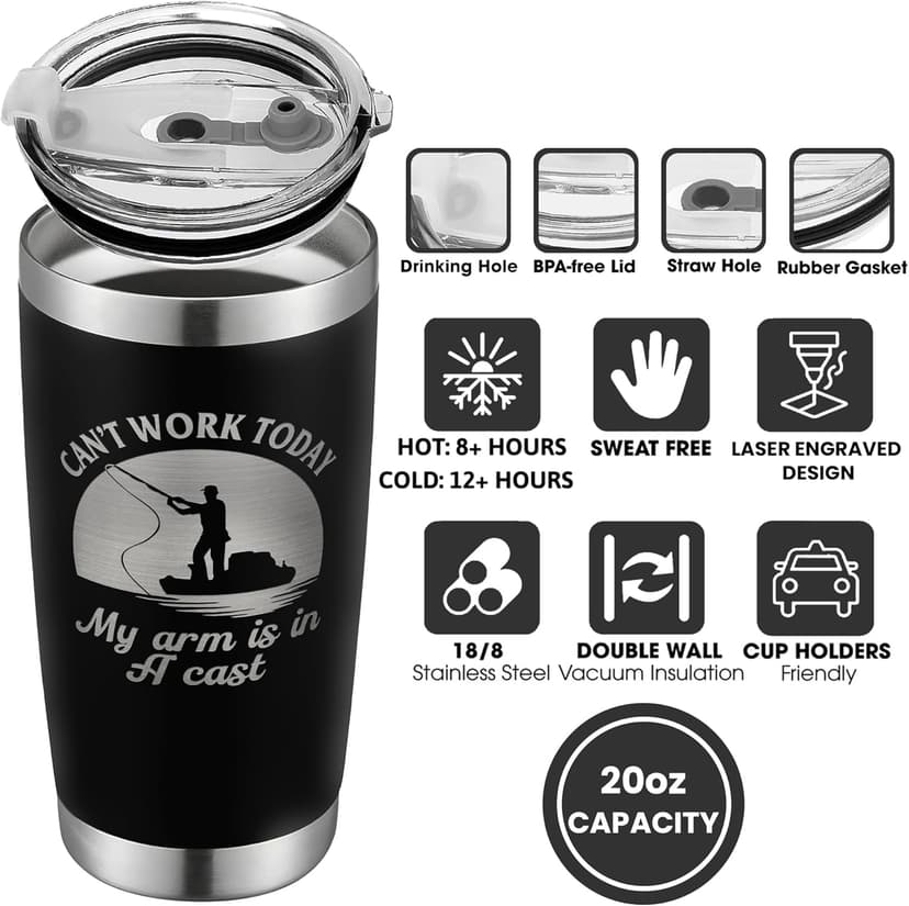 Fishing Gifts for Men - Gifts for Fisherman - Fisherman Gift for Men, Boys - Fishing Fathers Day Gift for Him - Fish Coffee Mug - 20 Oz Stainless Steel Tumbler