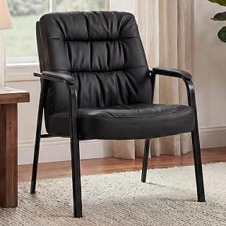 OLIXIS Office Waiting Room Guest Chair, 500lbs Office Reception Lobby PU Leather Chair No Wheels with Padded Armrest for Conference Lobby Medical Waiting Area Bedroom Elderly, Black