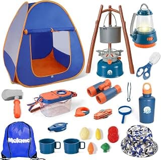 Pop-up tent, campfire, lantern, binoculars and camping gear for realistic pretend adventures indoors or outdoors Meland Camping Play Set for Child 3-6, Pretend Adventure Toy Gift B094XXBT8Z