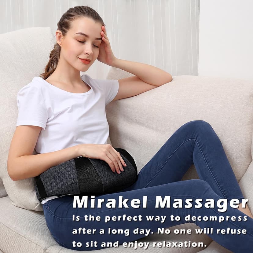 Ergonomic 3D kneading nodes, corded design, auto shutoff, Christmas ideal gifts for relaxing use at home, office, or travel Mirakel Heat Neck Massager for Pain Relief Deep Tissue - Gift for Women Men B07WJSY2G8