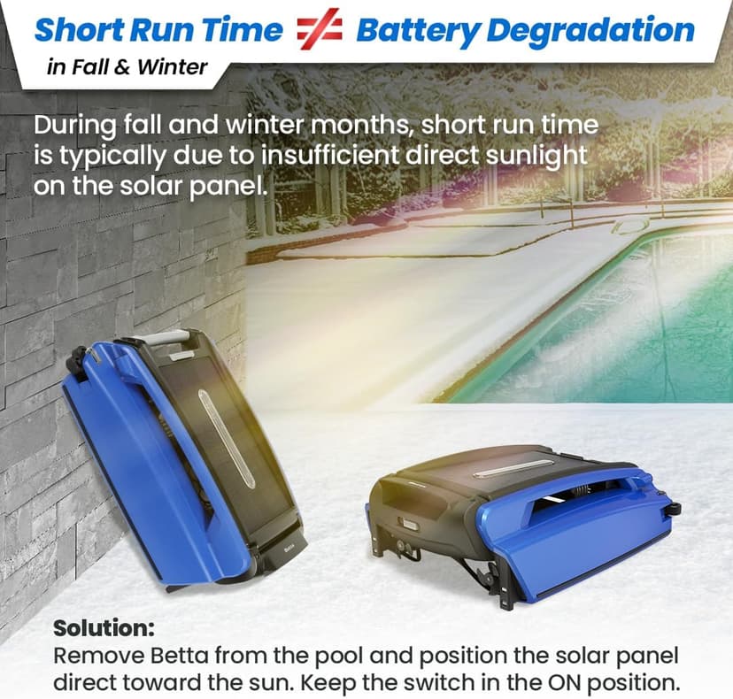 Betta SE Solar Powered Automatic Robotic Pool Surface Skimmer Cleaner with 24/7 Continuous Cleaning Battery Power and Re-Engineered Twin Salt Chlorine Tolerant Motors (Blue)
