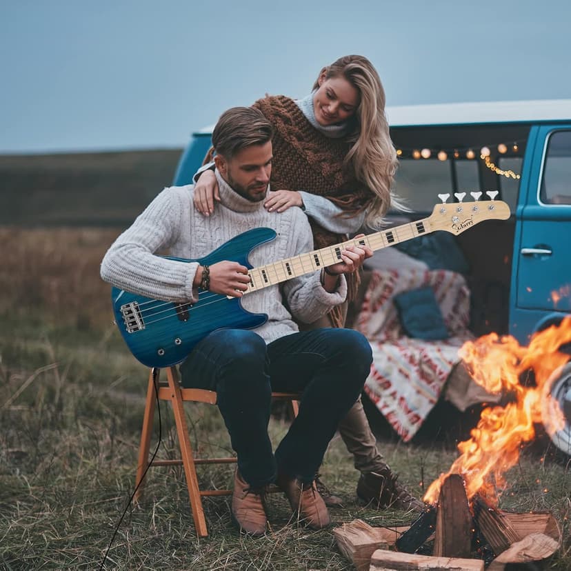 GLARRY GP Series Full Size Electric Bass Guitar 4 String Beginner Kit Canadian Maple Fingerboard with Cable, Strap, Bag and Accessories(Blue)